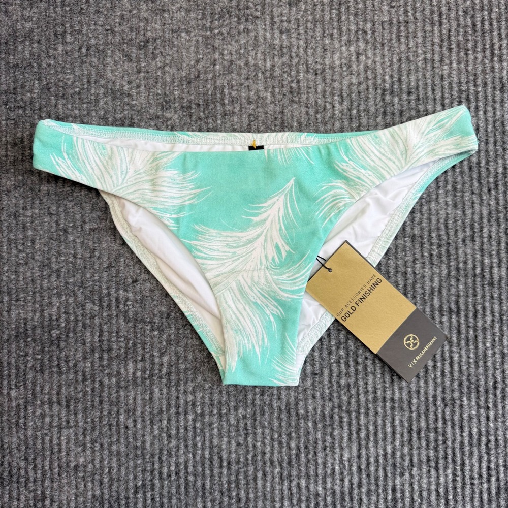 Vix Paula‎ Hermanny Bikini Bottoms Sz Small Turquoise Mint Feathers Low Rise NWT